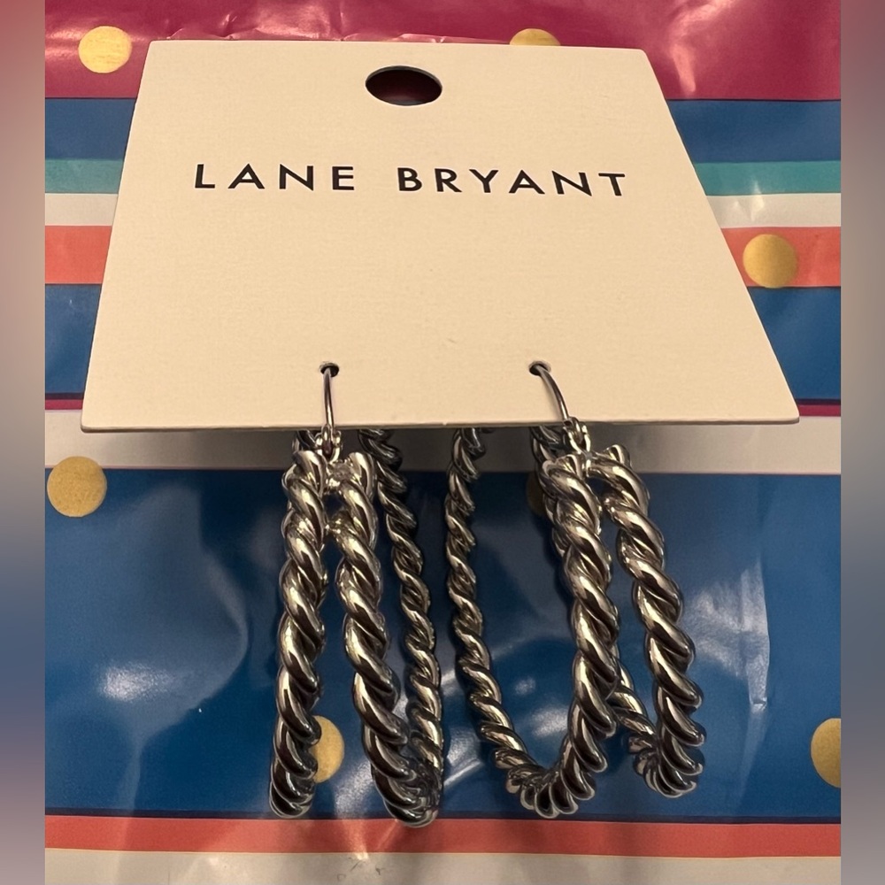 NWT Lane Bryant Silver Tone Twisted Double Hoop Earrings